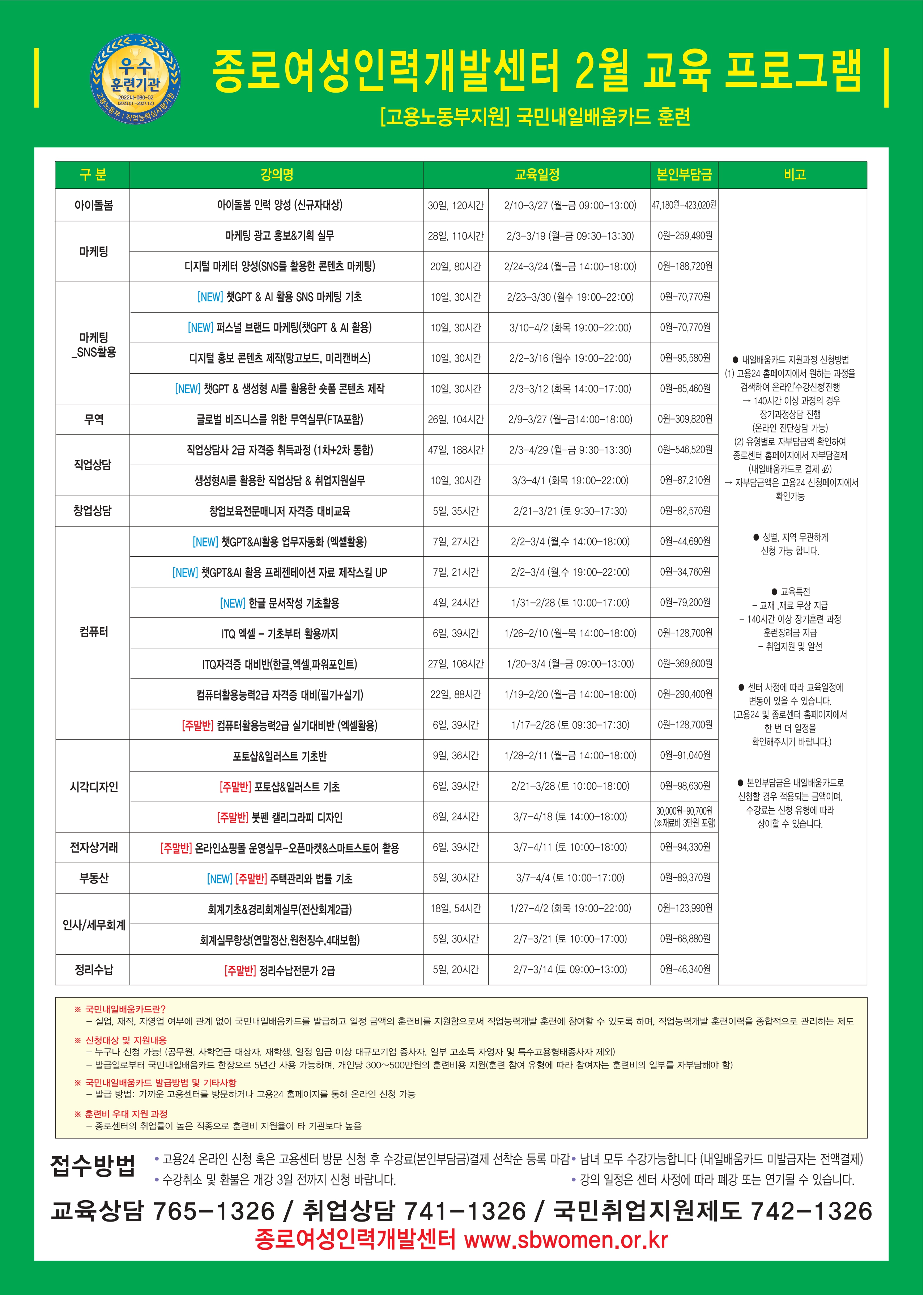 [붙임] 종로여성인력개발센터 2026년 2월 교육프로그램 홍보물_page-0001